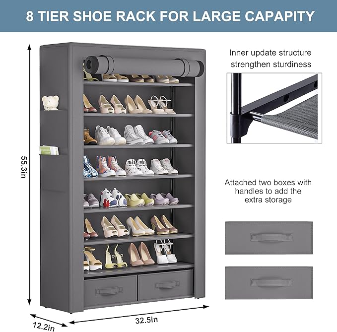 OYREL Shoe Rack Storage Cabinet 32 Pairs Organizer Shelf Tall