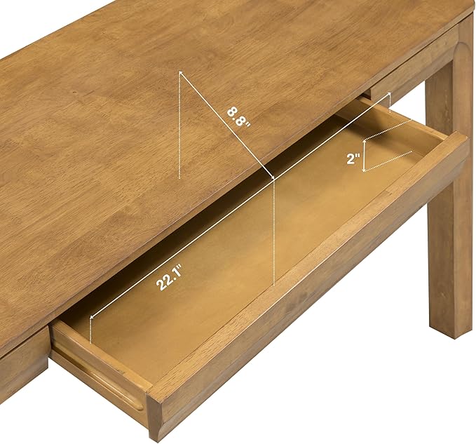 NTC Flow 47-Inch Console Table, Modern Solid Wood Entryway Table with Hidden Drawer, Waterproof & Heat Resistant, Narrow Table for Hallway, Living Room & Foyer, Teak Look