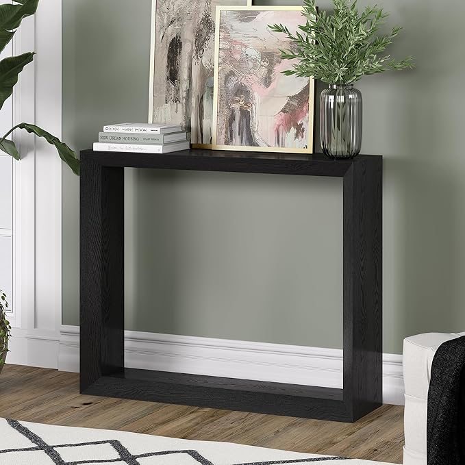 Henn&Hart 36'' Wooden Rectangular Console Table Entryway Table, Sofa Table for Entryway, Living Room, Couch, Hallway, or Office, Black Grain