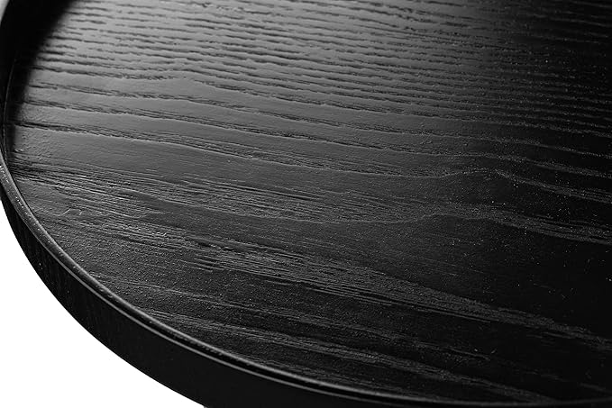 Round Solid Wood Serving Tray Extra Large Tea Coffee Snack Food Meals Serving Plate Non-Slip Kitchen Party Bar Server Ottoman Tray Breakfast Tray with Raised Edges (13inch/33cm) Black