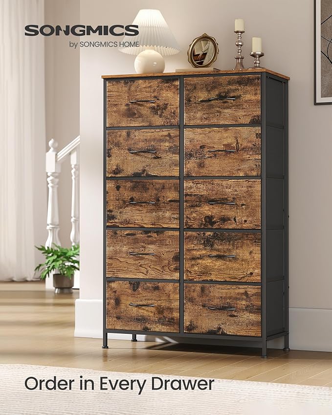 SONGMICS Dresser for Bedroom, Chest of Drawers, 10 Non-Woven Fabric Drawers