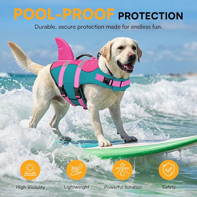 Dog Life Jacket,Dog Life Vest for Swimming,Dog Shark Life Jacket with Rescue Handle,Adjustable Reflective Dog Life Preserver for Large Dog,Green L