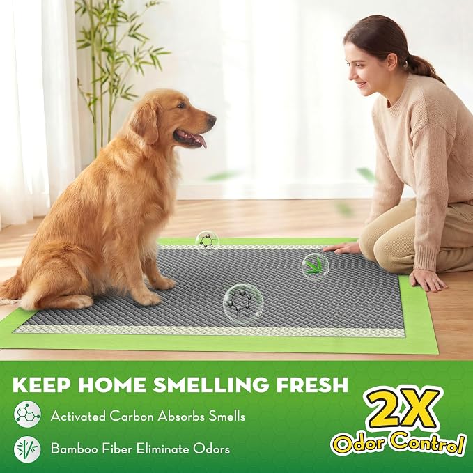 CROCI Charcoal Puppy Pads with Adhesive Tabs 2X Odor Control 30x36in 40Ct | Super Absorbent Pee Pads for Dogs, Quick-Dry Surface, Unscented, Renewable Bamboo Material, Disposable