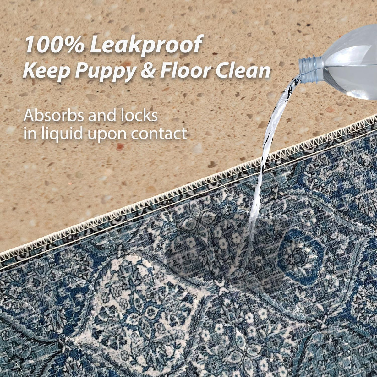 nunubaby Washable Pee Pads for Dogs, Stylish, Non-Slip and Leak-Proof Pee Pads. Reusable Potty Pads for Dogs for Crates and Floors.(Blue/Multi, 48" x48" )