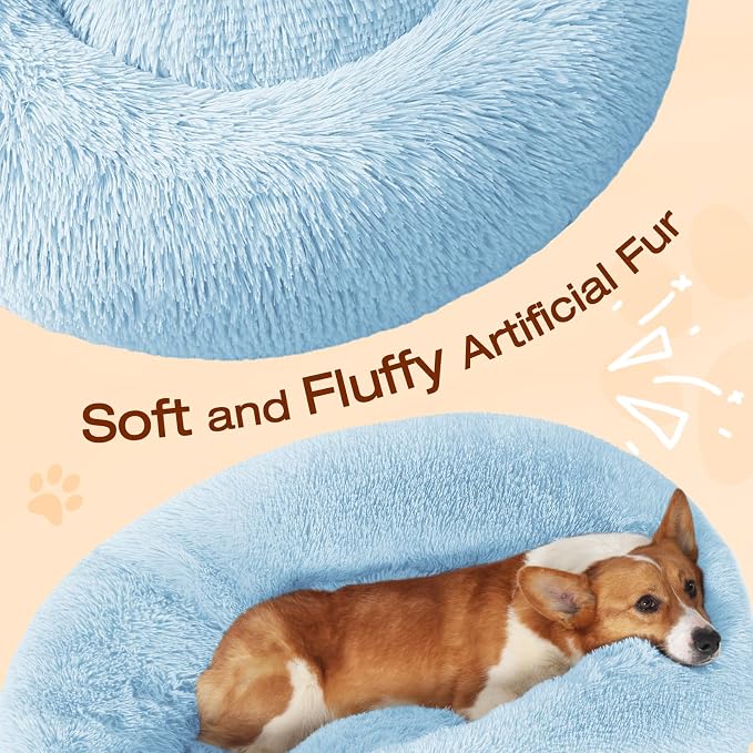 JOLLYVOGUE Dog Bed, Calming Anti-Anxiety Large Dog Bed, Fluffy Donut Cushion for Medium and Large Pets (27"/30"/36")