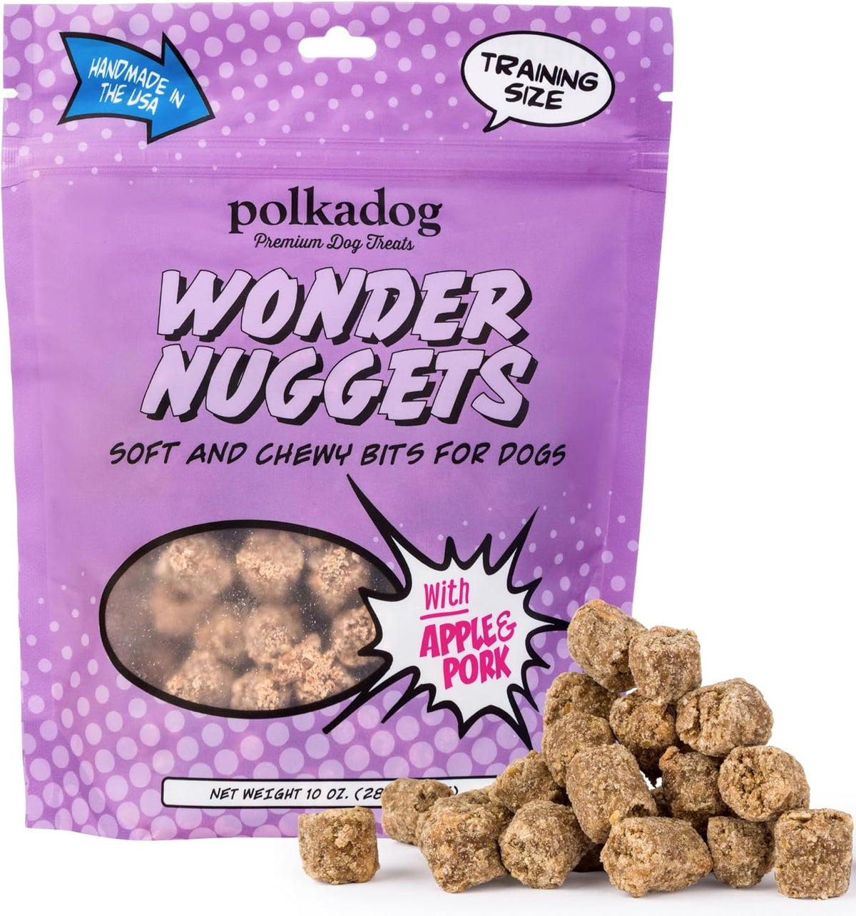 Polkadog Wonder Nuggets – Soft & Chewy Dog Treats with Pork & Apple – Healthy, Limited Ingredient Training Treats for All Dog Breeds and Ages – Natural, Made in USA – 10 oz