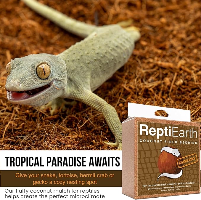 ReptiEarth Fine Coconut Fiber Substrate, Fluffy Small-Strand Reptile Substrate and Snake Bedding for Bioactive Terrarium Tanks, Organic Coco for Lizards, Frogs, Tarantulas (3 Pack Breeder Bundle)