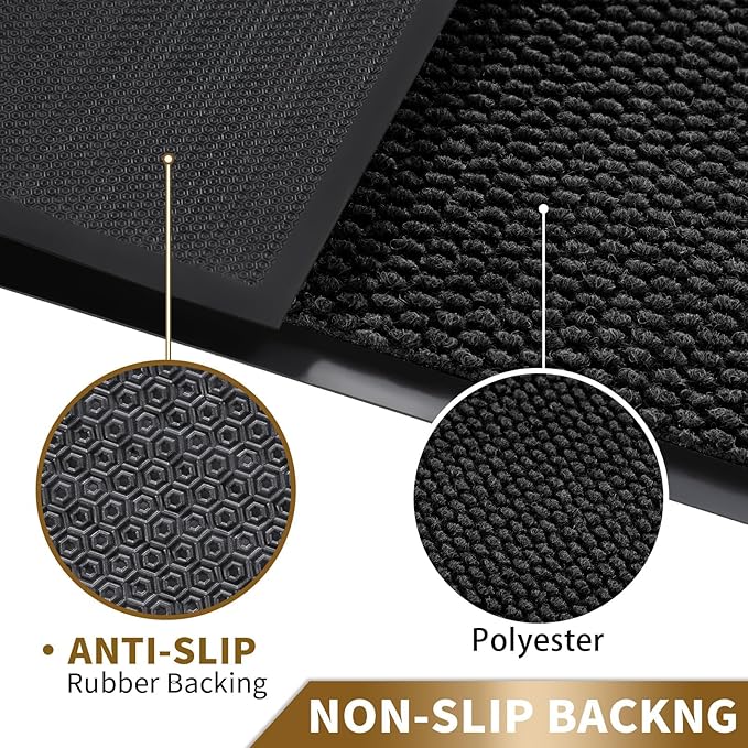 Yimobra Doormat Outdoor Indoor Entrance 47 x 24, All-Season All-Weather Front Door Mat, 100% Waterproof Welcome Matt for Floor Garage Outside Entry, Stain and Fade Resistant,Black