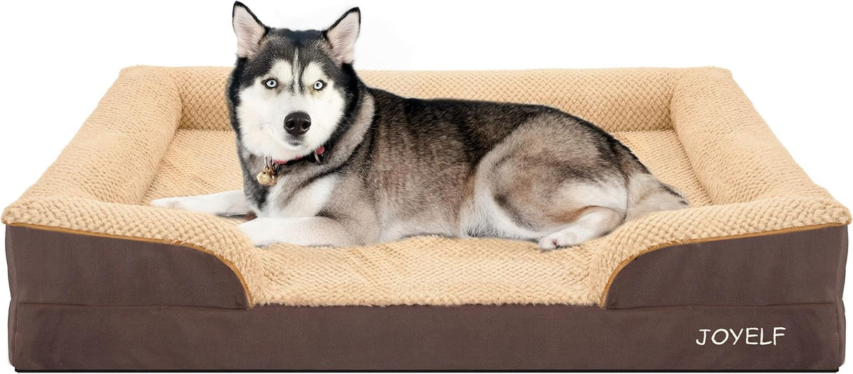 JOYELF Orthopedic Dog Bed for Large Dogs, Waterproof & Washable Cover, Nonskid, Coffee