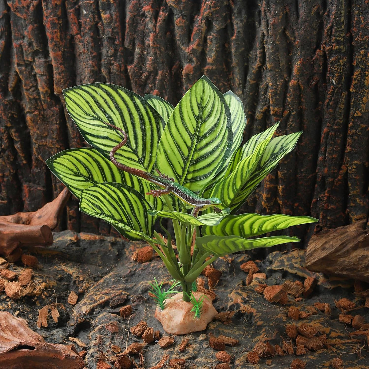 IBWell Reptile Terrarium Plants - Tortoise Habitat Accessories, Artificial Spider Plant for Gecko, Ball Python - Calathea Makoyana A