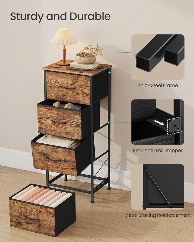 SONGMICS Dresser for Bedroom, Chest of Drawers, 4 Non-Woven Fabric Drawers