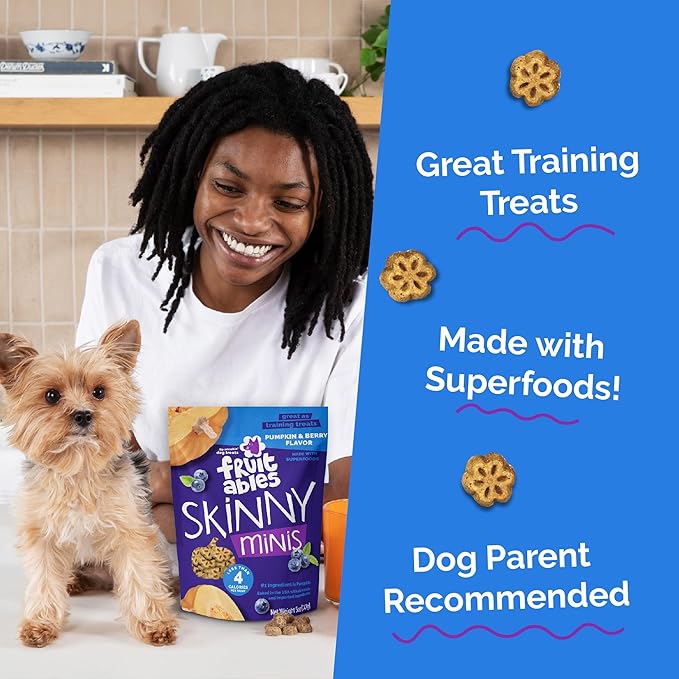 Fruitables Skinny Mini Dog Treats, Healthy Pumpkin Treat for Dogs, Low Calorie & Delicious, Puppy Training, No Wheat, Corn or Soy, Made in the USA, Pumpkin and Berry Flavor, 5oz
