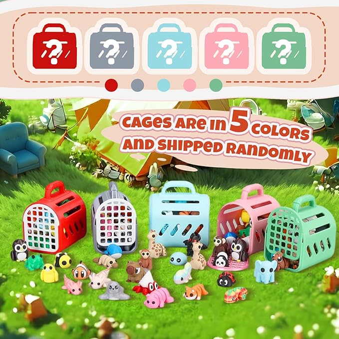 20 PCS 3D Printed Animals, Mini 3D Printed Animal Figurines with Cage, Flexible Articulated Fidget Toys for Desk Decor, Party Favors, Goodie Bag Stuffers, Classroom Rewards