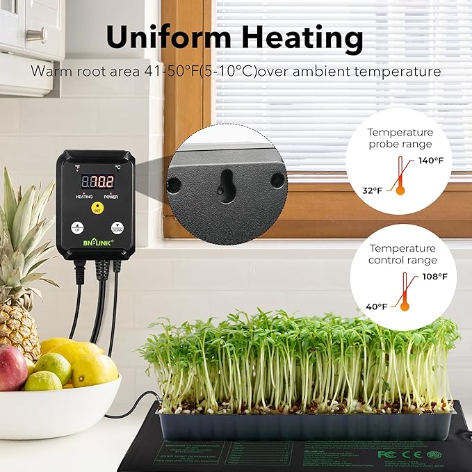 BN-LINK Seedling Heat Mat Heating Pad 20" x 20.75" with Digital Thermostat Controller Combo Set Waterproof for Indoor Seed Starting and Plant Germination