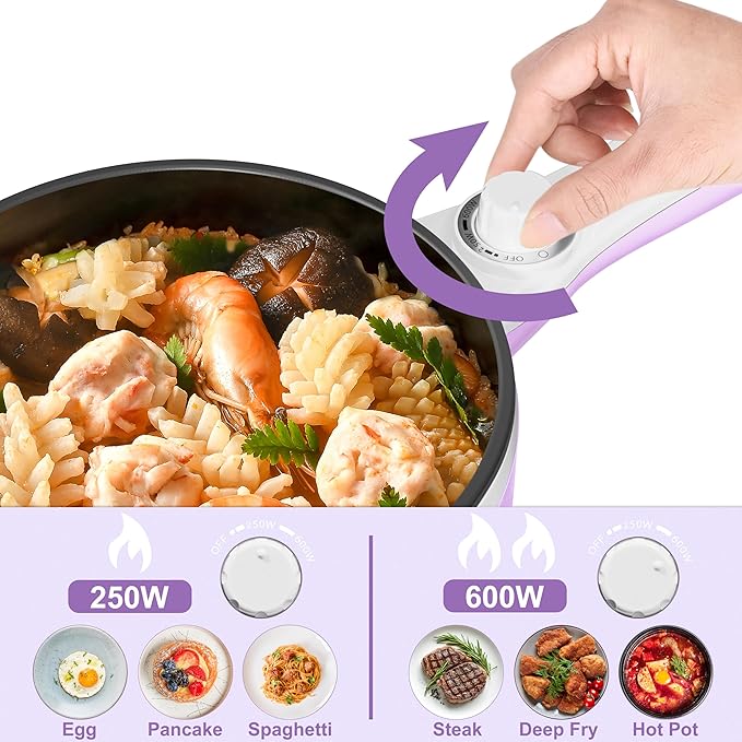Dezin Hot Pot Electric Upgraded, Non-Stick Sauté Pan, Rapid Noodles Electric Pot