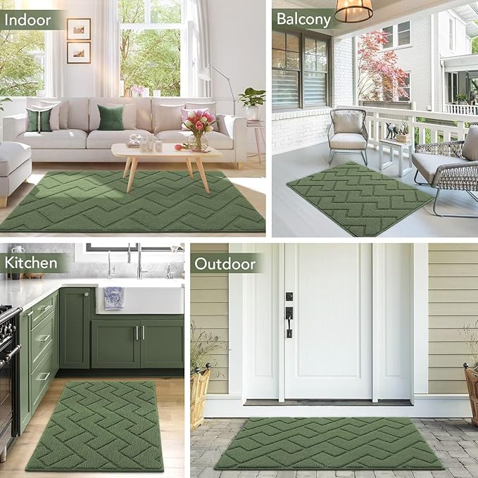hicorfe Front Door Mat Outside Entrance,32"x40" Absorbent Muddy Dirt Resist Welcome Door Mats Outdoor Indoor,Stain and Fade Resistant,Non Slip Backing Entry Mat Doormat for Entryway(Green)