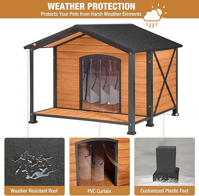 Extra Large Dog House Outdoor Weatherproof, Strong Metal Chew Proof Frame Dog Kennel for Small Medium Large Dogs