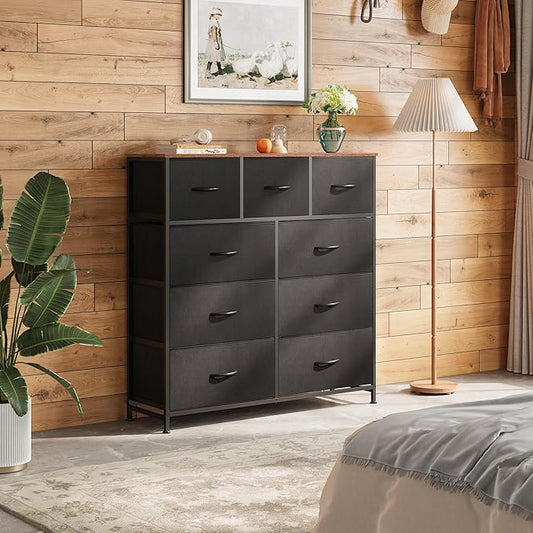 WLIVE 9 Drawer Dresser, Fabric Storage Tower