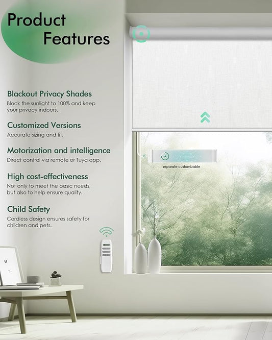 Yoolax Motorized Blinds with Remote, Automatic Roller Shades Cordless Electric