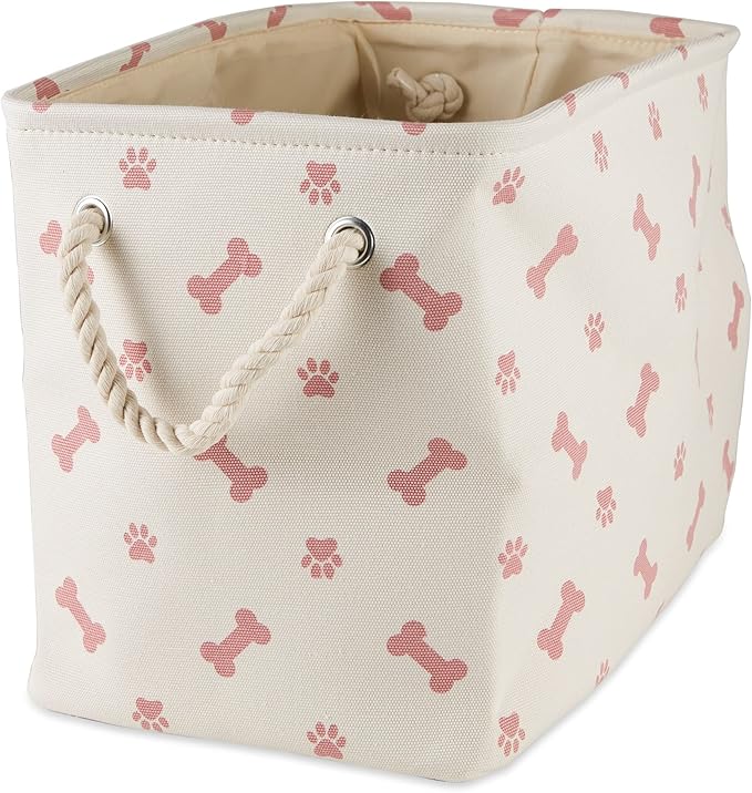 Bone Dry Pet Storage Collection Paw and Bone Print, Small Rectangle, 14x8x9", Rose
