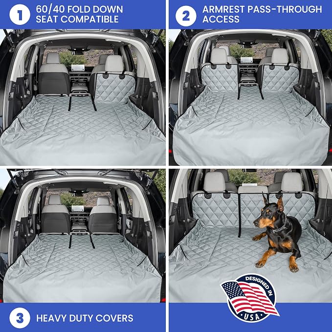 4Knines Split Cargo Liner for SUV – for Dogs & Pets, Heavy-Duty, Waterproof Trunk Mat & Cargo Cover – Fits 60/40 Split Bench & Armrest Pass-Through – Machine Washable, Non-Slip, Durable (Small, Camo)