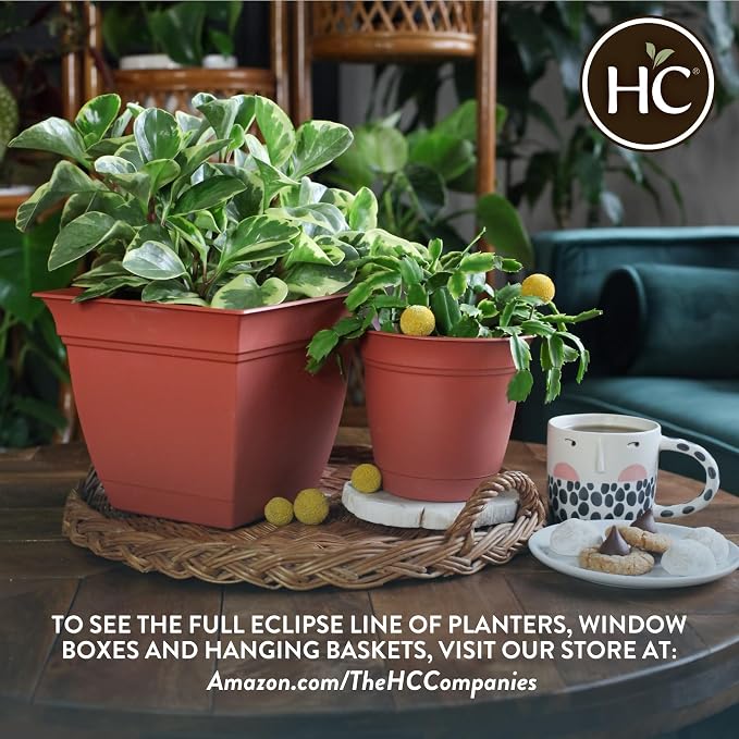 The HC Companies Eclipse Round Planter with Saucer - Outdoor & Indoor Plant Pot with Drainage Holes - Lightweight, UV-Resistant Plastic Pots for Plants, Flowers & Herbs (16" Cottage Stone, Pack of 1)