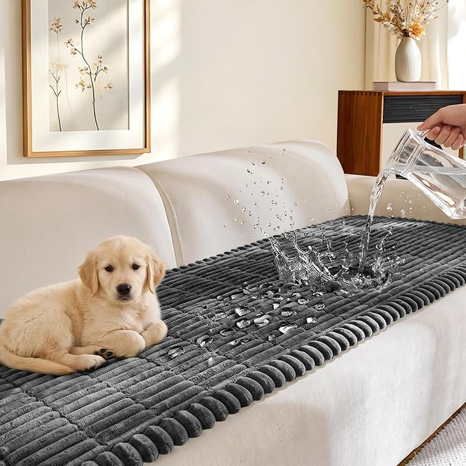 FUANGUI Waterproof Couch Cover Sofa Cover for Dogs and Pets Sofa Protector | Non-Slip Washable Fuzzy Soft Cat Bed Sofa Slipcover for 2-3 Cushion Couch Sofa Pet Friendly, Dark Grey, 27.6" x 70.9", 1 pcs