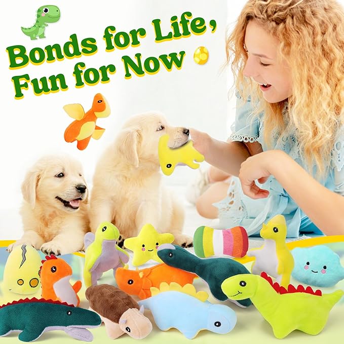 20-Pack Adorable Dinosaur Puppy Toys – Distinct Dino-Themed Squeaky Dog Toys for Small Dogs to Keep Them Busy, Interactive Chew Toys for Mental Stimulation & Gentle Teeth Cleaning