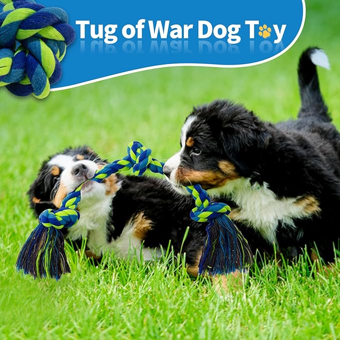 [2 Pack] Dog Rope Toys, Dog Chew Toy for Medium and Small Dogs, 3 Knots Heavy Duty Puppy Rope Toy, 100% Cotton Tug of War Dog Toys for Boredom, Teeth Cleaning