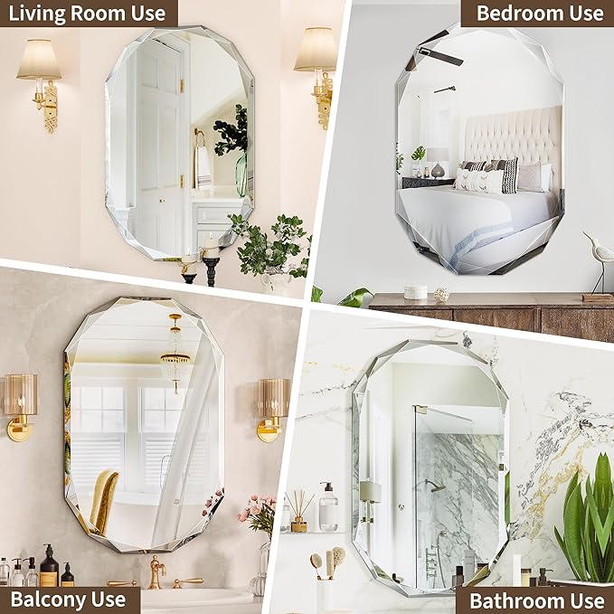 Suidia Bathroom Mirror, Frameless Bathroom Mirror