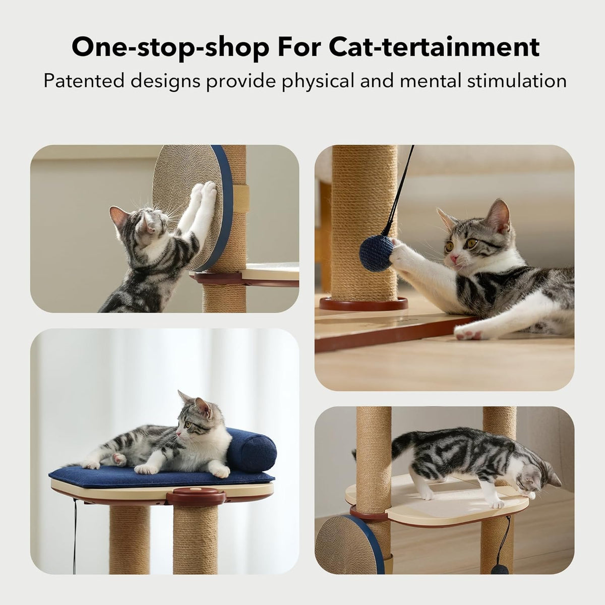 PETLIBRO Infinity Cat Tree Tower for Indoor Cats, Modular Design with Cat Bed, Toy, Felt Pads, Sisal Scratching Posts, 2-Second Setup, Sturdy Multi-Level Activity Center Cat Condo for Any Room