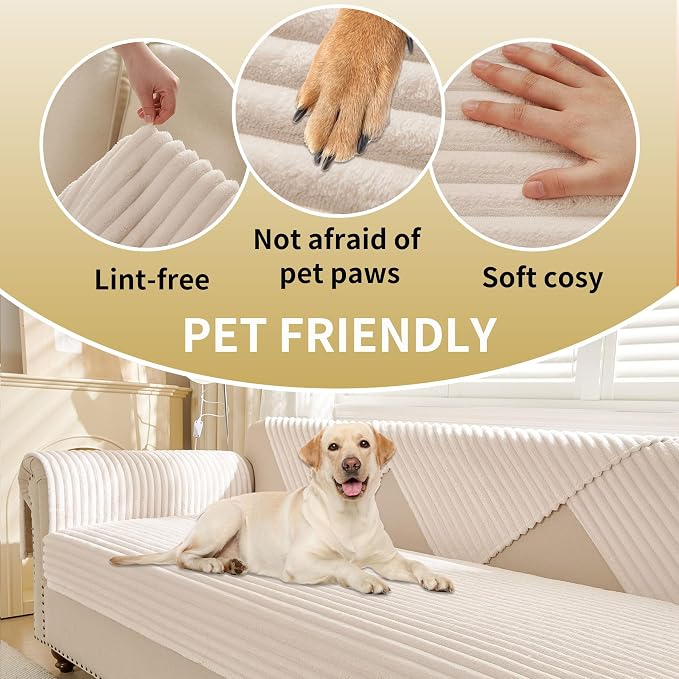 HAOMAIJIA Waterproof Couch Cover for Dogs Washable,Faux Fur Pet Couch Covers for Sofa,Soft Dog Bed Cover Non-Slip Couch Covers for 3 Cushion Couch Sofa Pet Friendly (Off White, 35" x 47" 1 Pack)
