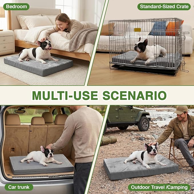 Waterproof Small Dog Bed Crate Pad 24", Washable Puppy Bed Orthopedic Gray | Outdoor Pet Bed Foam, Reversible Durable Faux Leather & Flannel, Removable Cover, Cat Mat, Anti-Slip Kennel Pad 23"x17"