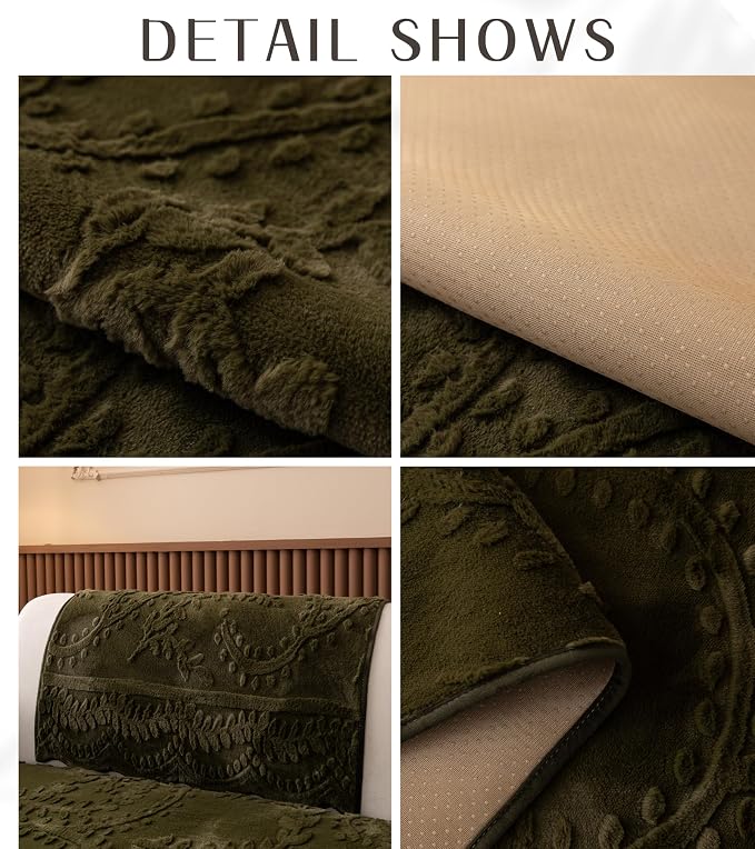 Green Fuzzy Rabbit Plush Sofa Cover Cozy Warm Sofa Couch Covers with 3D Jacquard Leaf Pattern Non-Slip Easy-to-Install Shaggy Sofa Slipcover Prefect for Kids Dogs Cats Cats(Green,36"x28")