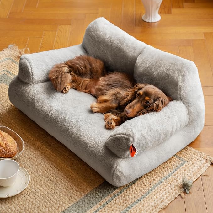MEWOOFUN Cat Bed for Indoor Cats, Washable Dog Beds for Small Dogs & Cats with Removable Cover, Fluffy Cat Couch with Non-Slip Bottom (Grey, 26.0" L X 19.0" W X 13.0" Th)