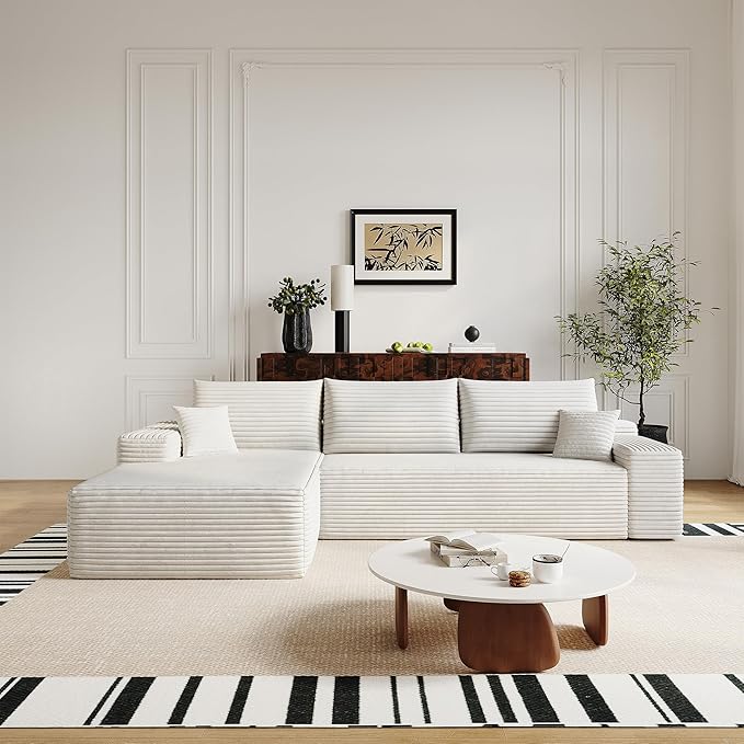 108" Sectional Couches for Living Room Modern Modular Sofa with L-Shape Couchs Upholstered Boneless Couch Deep Seat Sectional Couch with Chaise (White, Left Facing Chaise+2Seaters)