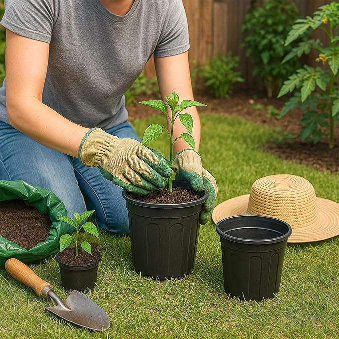 100 Pack 1 Gallon Flexible Plant Nursery Pots Plastic Seedling Starting Pots with Drainage Holes Soft Flower Pots Plant Container with Plant Labels, Black