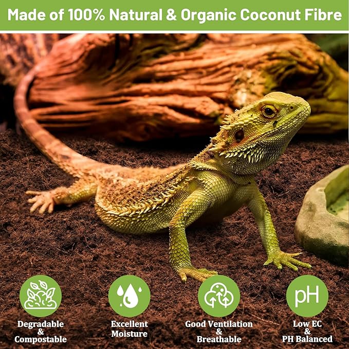 Riare 1 Pack Natural Coconut Fiber Substrate for Reptile- Premium Compressed Coconut Husk Terrarium Bedding for Reptile, Tortoise, Frogs, Snakes Hermit Crabs, Burrowing Animals