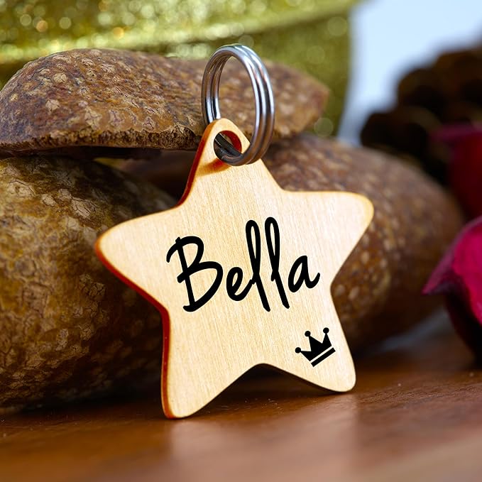Ultra Joys Cat ID Tag Personalized Pet Tags, Durable Stainless Steel Small Pet Mini Dog Cat Tag Lightweight - Star Tag in Gold