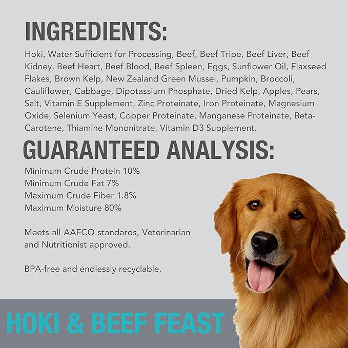 K9 Natural Wet Dog Food Pate, Hoki & Beef Feast, 13 Oz Cans (Pack of 12), Grain Free, Made in New Zealand with Sustainably Caught Hoki Fish and Grass-Fed and Finished Beef