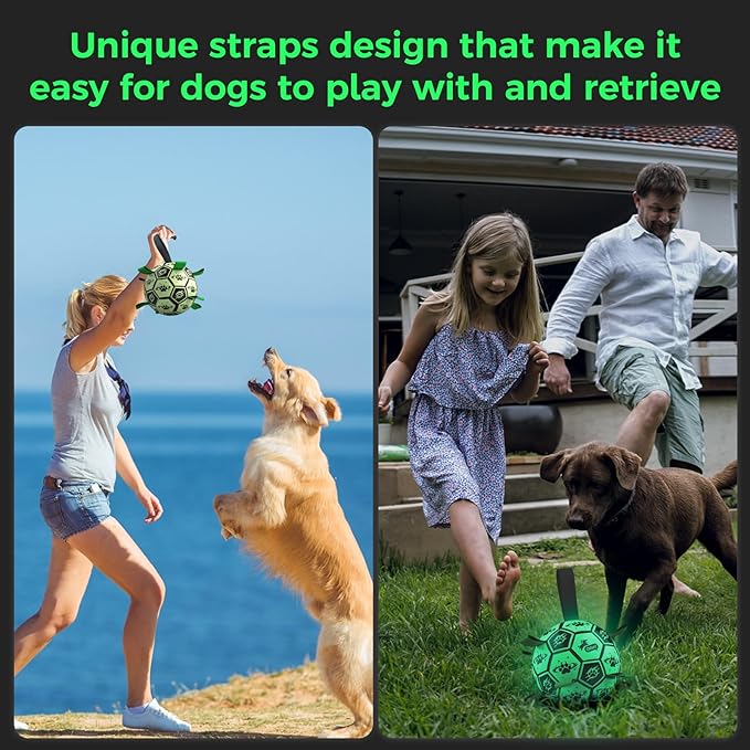 QDAN Premium Dog Ball, Glow in The Dark Dog Toys, Light Up Soccer Ball for Dogs, Outdoor Dog Toys, Doggy Water Toy, Puppy Birthday Gifts for Small Medium (6 Inch)