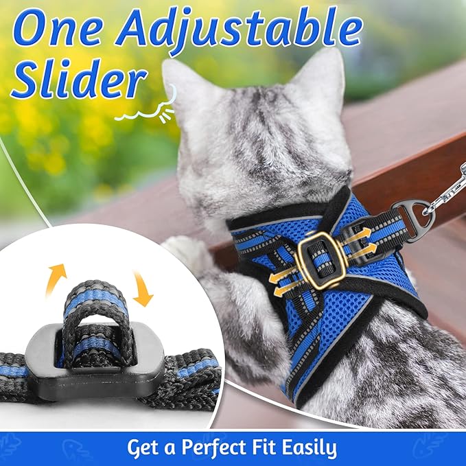 rabbitgoo Cat Harness and Leash Set for Walking Escape Proof, Adjustable Soft Kittens Vest with Reflective Strip for Cats, Comfortable Outdoor Vest, Blue, M