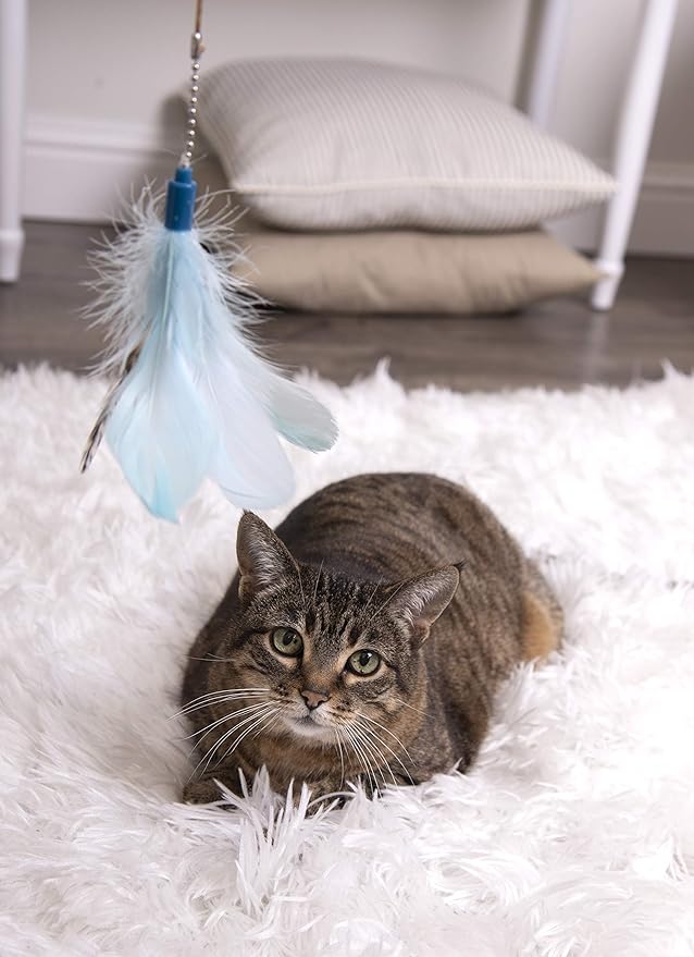 SmartyKat Frisky Flyer Feather Wand Cat Toy, Extendable Up to 24" - Blue, One Size