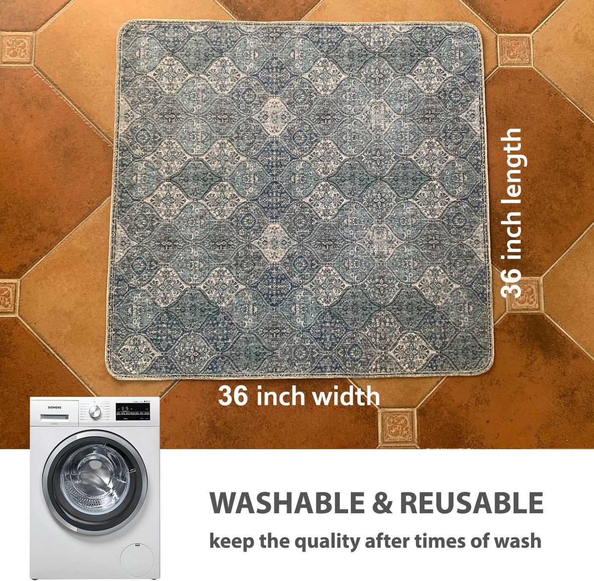 nunubaby Washable Pee Pads for Dogs, Stylish, Non-Slip and Leak-Proof Pee Pads. Reusable Potty Pads for Dogs for Crates and Floors.(Blue/Multi, 36" x36" )