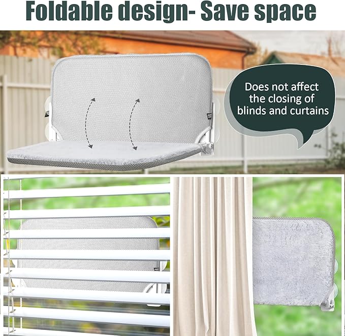 Sunhoo Cat Window Hammock Perch Cordless Perches Window Sill Seat Bed Foldable Stable Lounger Upgraded Suction Cup Easy Assembly Indoor Cats Kitty Shelf Hold Up to 55lbs (Light Gray, M)