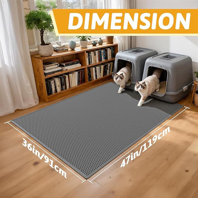 Pieviev Cat Litter Mat Double Layer Waterproof Urine Proof Trapping Mat 1 Pack (Gray, 47x36 Inch (Pack of 1))