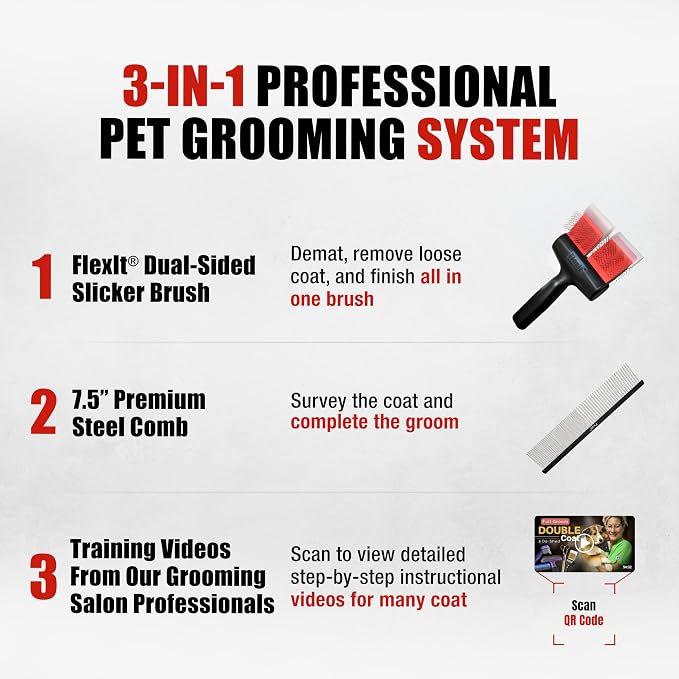 FlexIt Home - Flexible Slicker Brush for Dogs (Single, Soft Flex) | Dog Grooming Brush for Poodles, Golden Doodles, Huskies, Retrievers, and Labradoodles | 3-in-1 System & Video Trainings