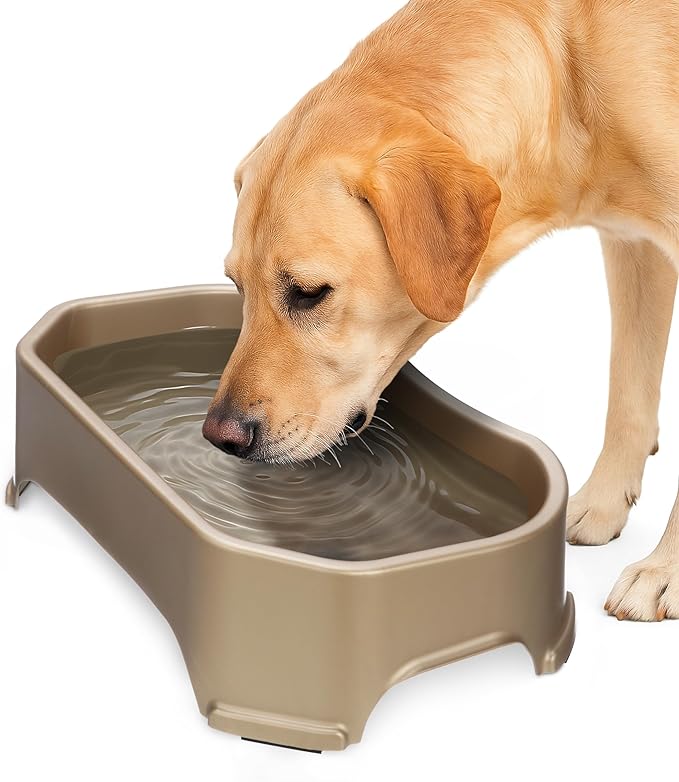 Neater Pet Brands Large Water Bowl for Dogs, Outdoor Dog Water Bowl (1.25 Gallon Extra-Large Capacity), Big Trough Style Food Dish for Indoors or Outside, No Spill Large Dog Bowls, Champagne