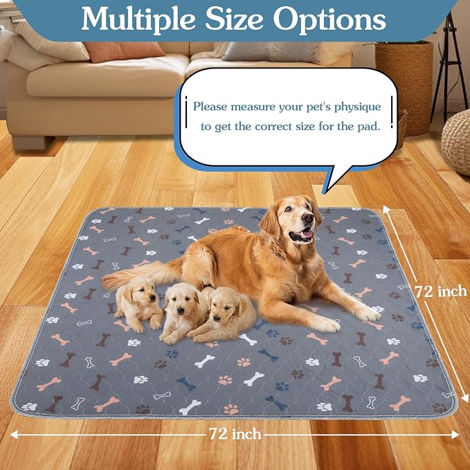 Washable Pee Pad for Dogs, 1 Pack Extra Large Puppy Pads, 72"x72" | Super Absorbent, Waterproof & Leakproof, Non-Slip Bottom, Machine Washable, For Floors, Beds, Couches, Crates, Carpets, Cars