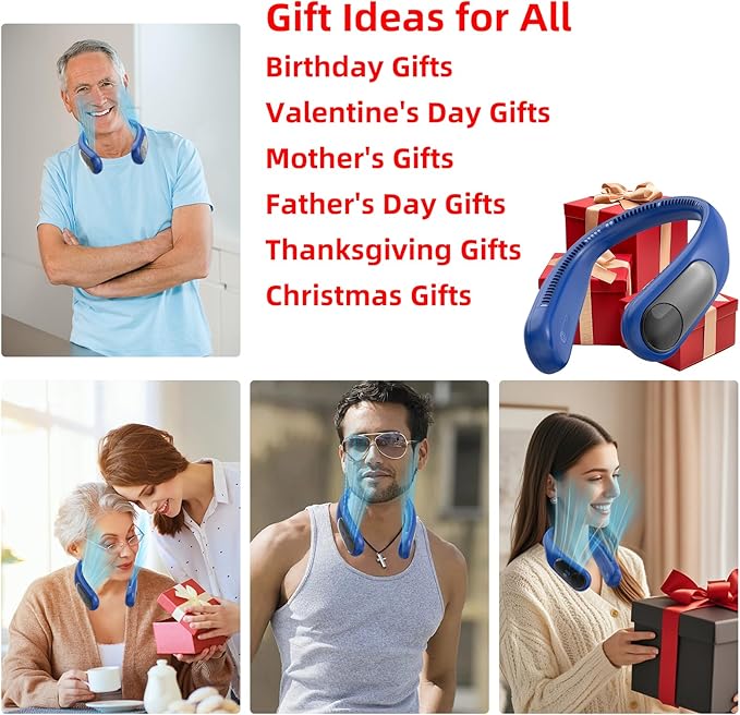 Portable Neck Fan, Personal Wearable Bladeless Fan, LED Display, 6000mAh USB